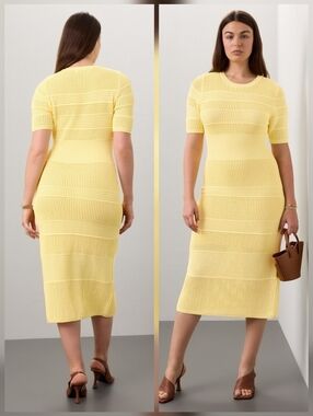 Jason Wu Yellow Knit Midi Dress Short Sleeves Crew Neck Size S